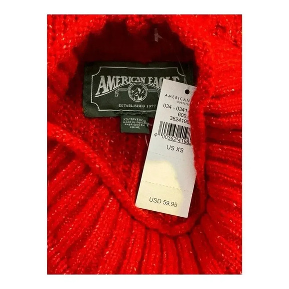 NEW American Eagle AE‎ XS Red Soft & Cozy Mixed Stitch Sweater NWT - Picture 4 of 8